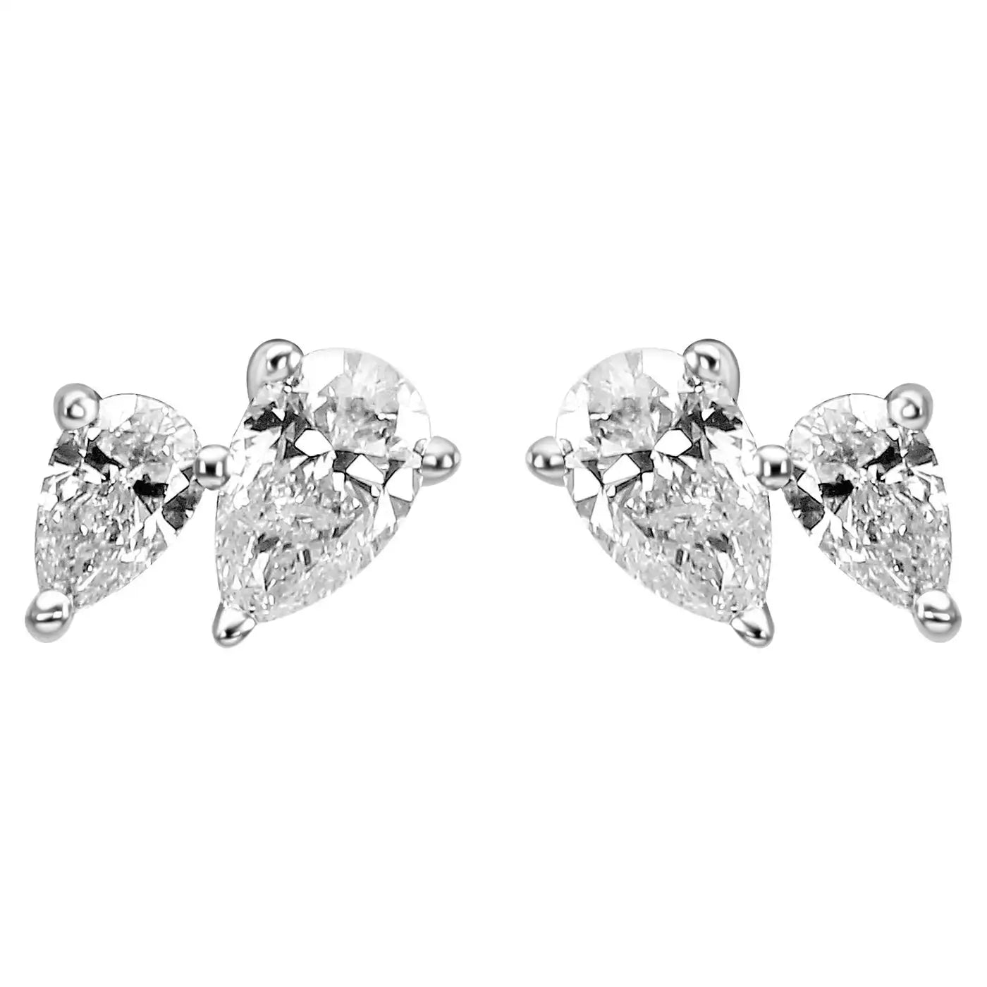 White Diamond Pear 14K White Gold Fancy Toi Et Moi Stud Earring