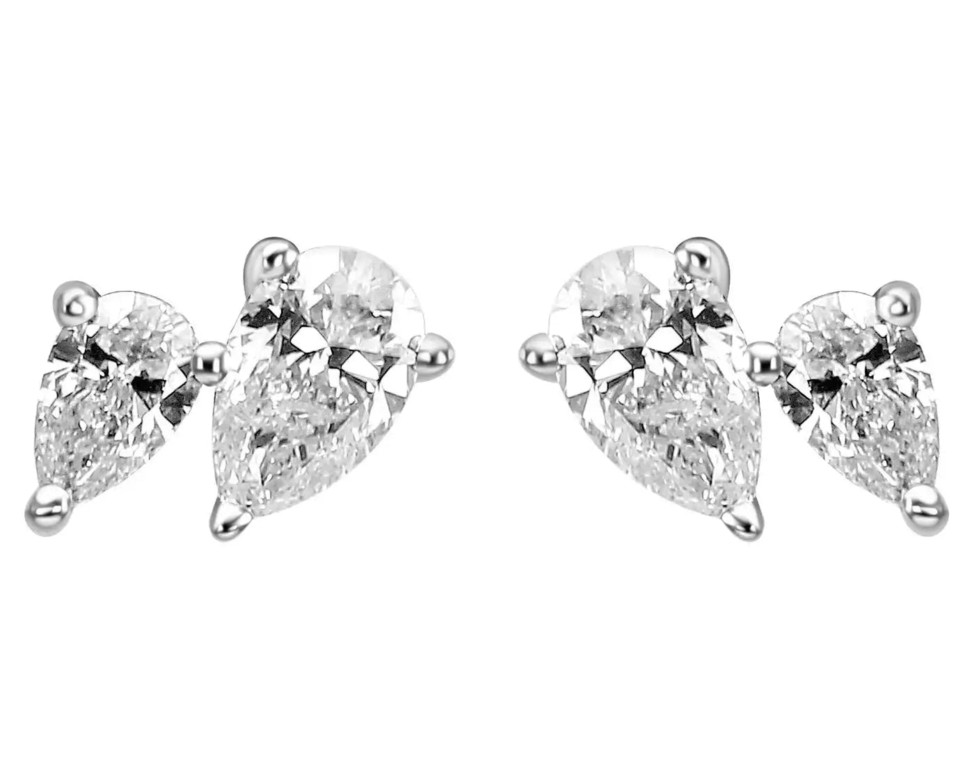 White Diamond Pear 14K White Gold Fancy Toi Et Moi Stud Earring