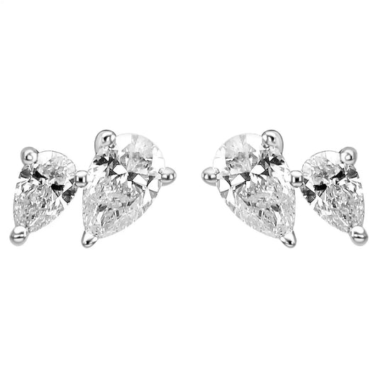 White Diamond Pear 14K White Gold Fancy Toi Et Moi Stud Earring