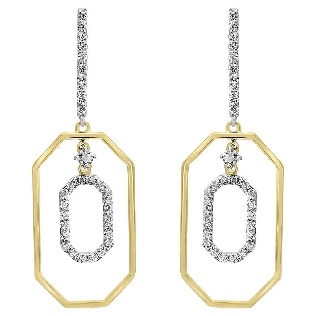 Stylish White Diamond Round 14K Gold Fancy Dangle Drop Earrings