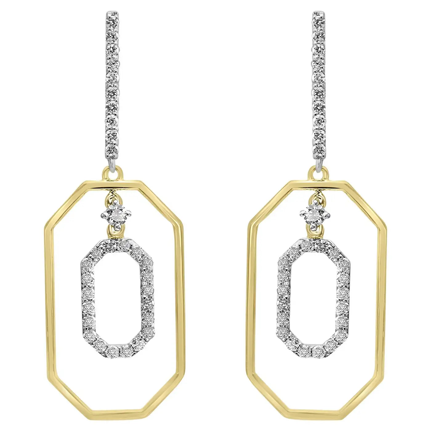 Stylish White Diamond Round 14K Gold Fancy Dangle Drop Earrings