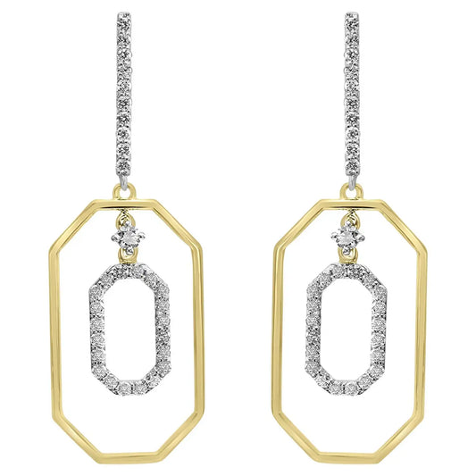 Elegantes pendientes colgantes de oro de 14 quilates con diamantes blancos redondos 