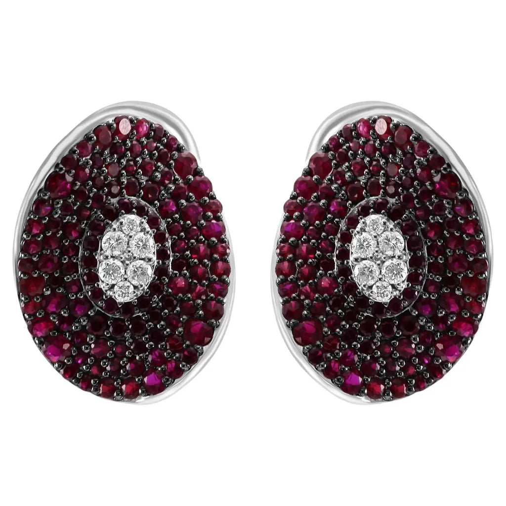 Ruby & White Diamond Round 14K Gold Cocktail Lever Back Earring