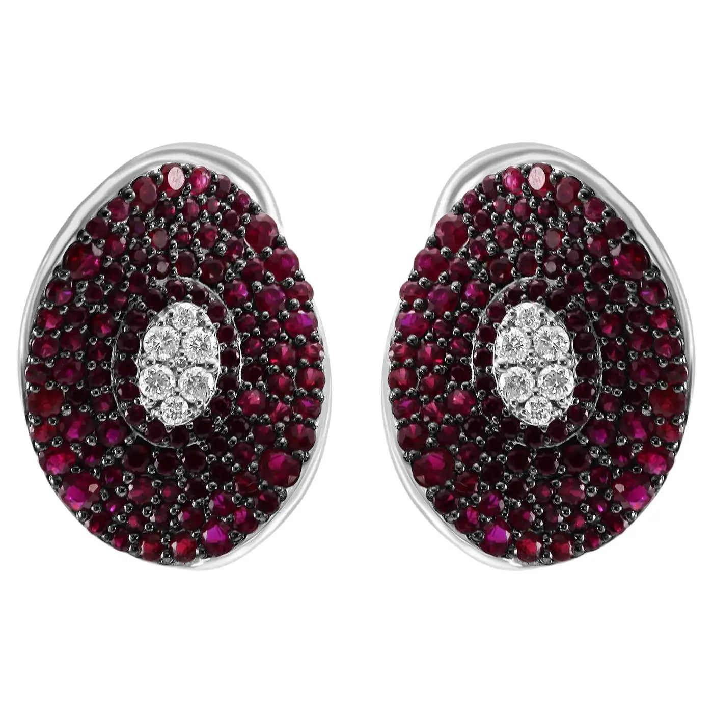 Ruby & White Diamond Round 14K Gold Cocktail Lever Back Earring