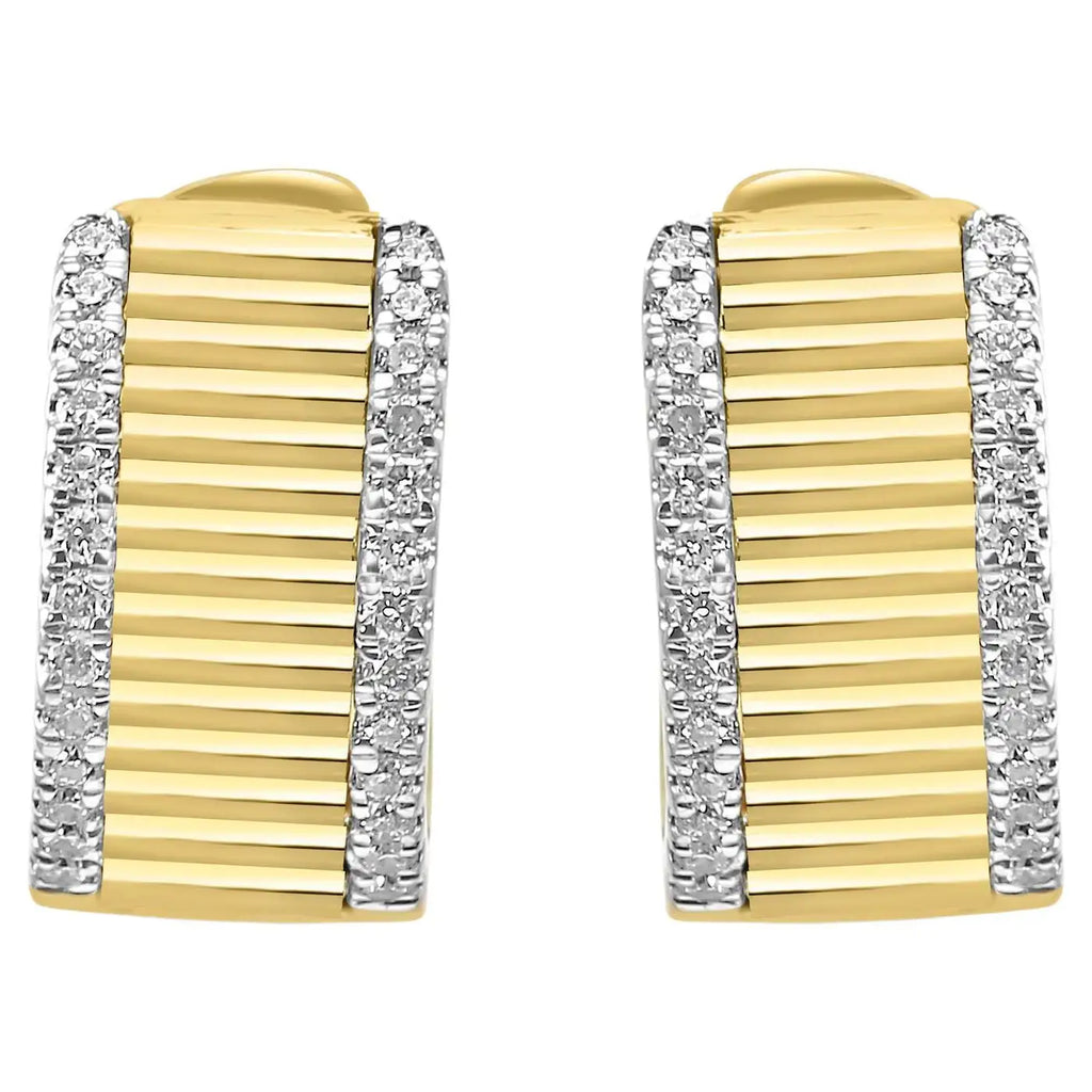 White Diamond Round 14K Yellow Gold Fancy Huggie Hoop Earring