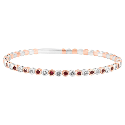 Ruby & White Diamond Round 1.24 Carat 14K White & Rose Gold Bangle