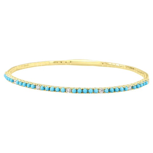 Turquoise & Diamond 1.5 Carat 14K Gold Tennis Bangle Bracelet