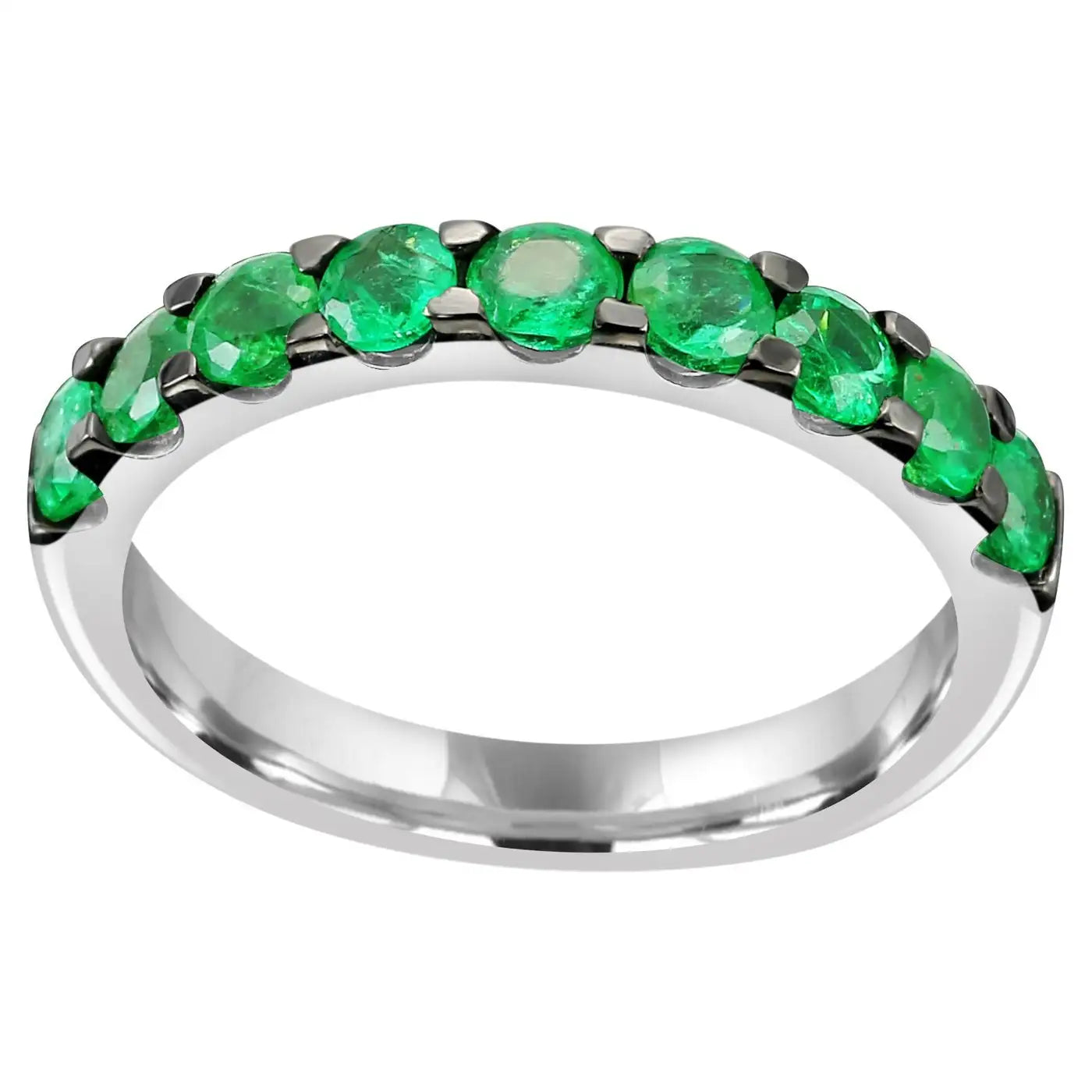 Emerald Round 18 Karat White Gold & Black Rhodium Fashion Engagement Band Ring