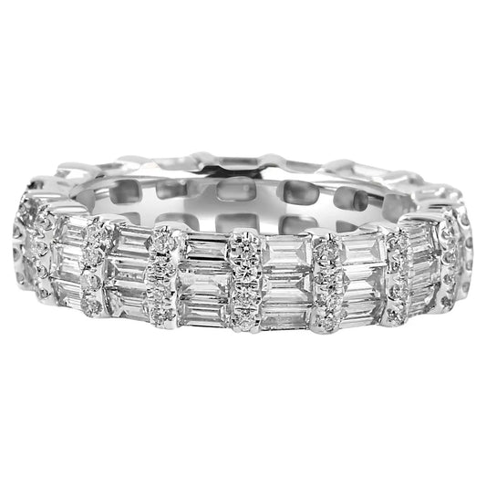 White Diamond Baguette & Round 18 Karat White Gold Fashion Eternity Band Ring