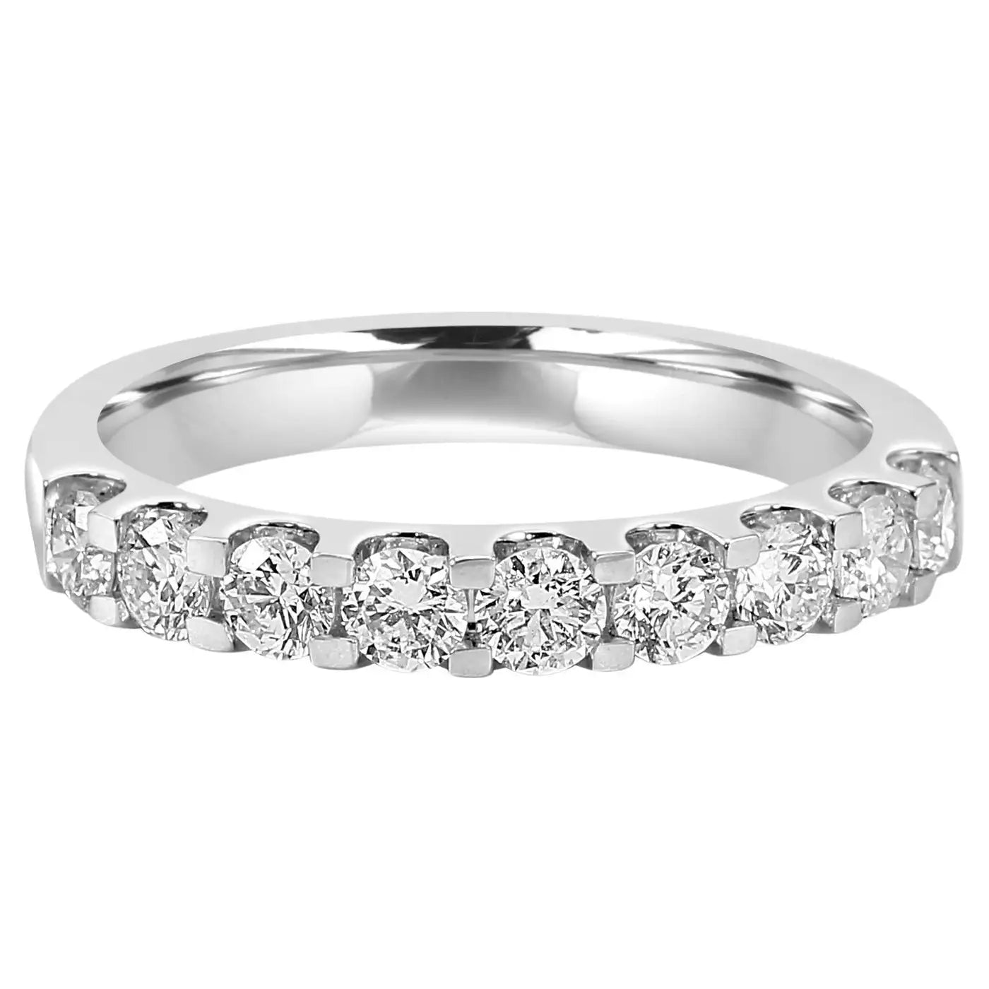 18K White Gold 9-Stone Natural Diamond Engagement Band Ring