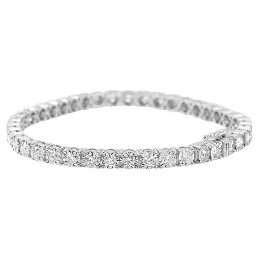 Tennis Bracelet White Round Diamonds 3.97 Carat. 14K White Gold