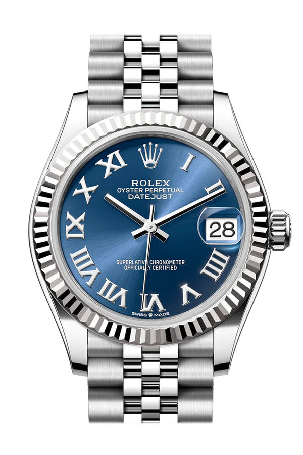 Rolex Datejust 31 Blue Roman Dial Fluted Bezel Jubilee Ladies Watch 278274 278274