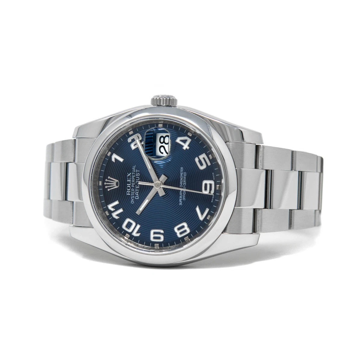 Datejust 36mm Blue Concentric Dial Stainless Steel Rolex Oyster Automatic Mens Watch 116200