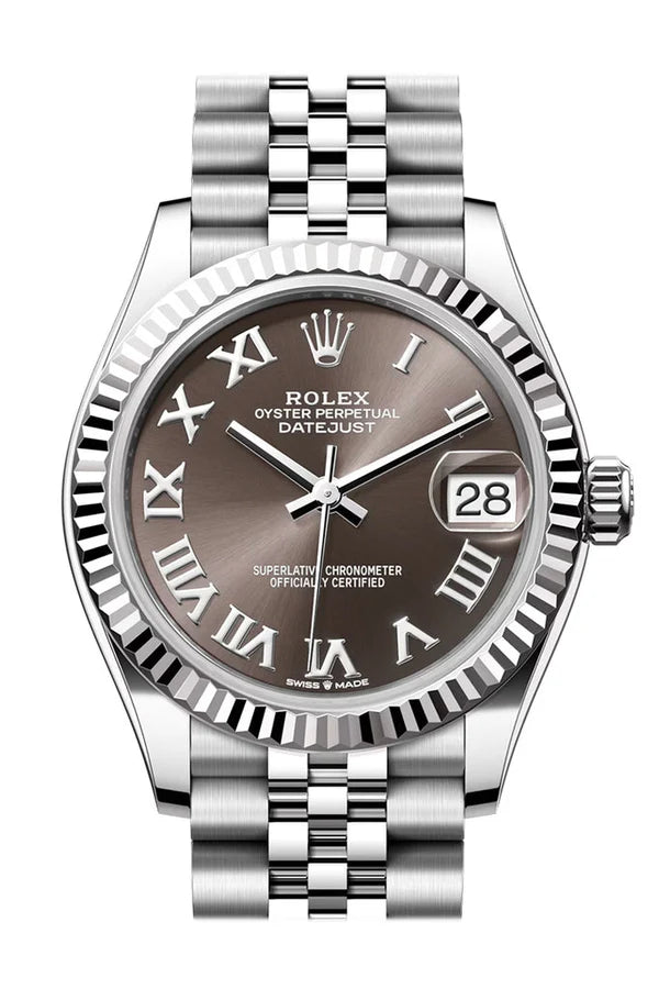 Rolex Datejust 31 Brown Roman Dial Fluted Bezel Jubilee Ladies Watch 278274 278274